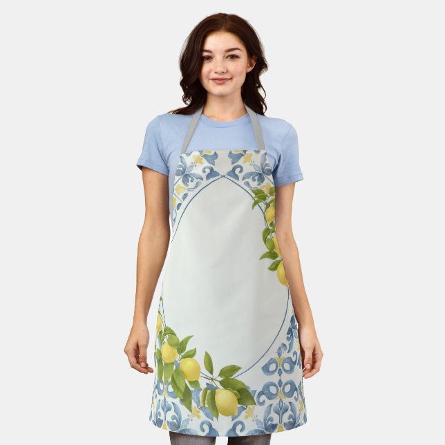 Italian Blue Tile Lemon Apron (Worn)