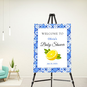 Italian Blue Tile Lemon Baby Shower Welcome Foam Board