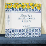 Italian Blue Tile Lemon Bridal Shower Recipe 3 Ring Binder<br><div class="desc">Share recipes with the bride to be with a beautiful lemon bridal shower recipe binder. Tish bridal shower Binder is decorated with lemons and blue and white Italian Mediterranean tile. Personalize it for a cute bridal shower gift. Designed for you by blackberry Boulevard.</div>