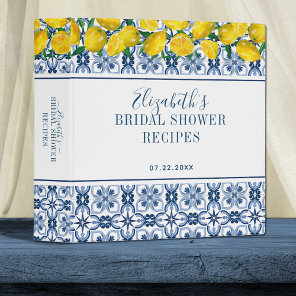 Italian Blue Tile Lemon Bridal Shower Recipe 3 Ring Binder