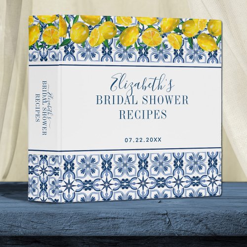 Italian Blue Tile Lemon Bridal Shower Recipe 3 Ring Binder