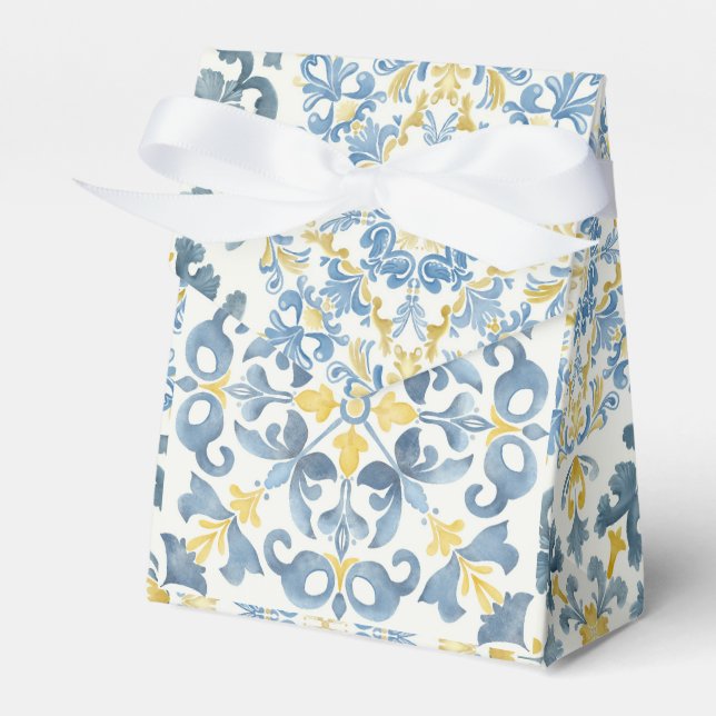 Italian Blue Tile Lemon Favor Boxes (Front Side)