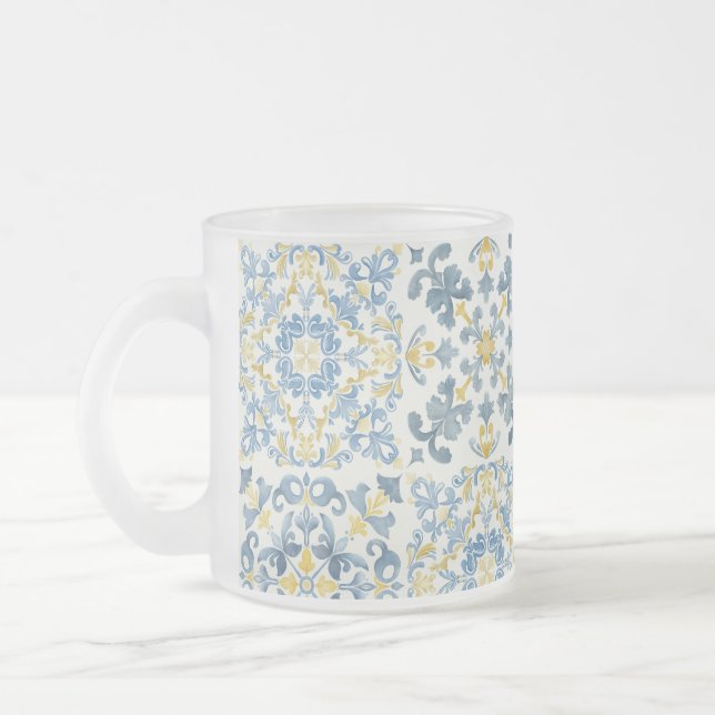 Italian Blue Tile Lemon Frosted Glass Coffee Mug (Left)