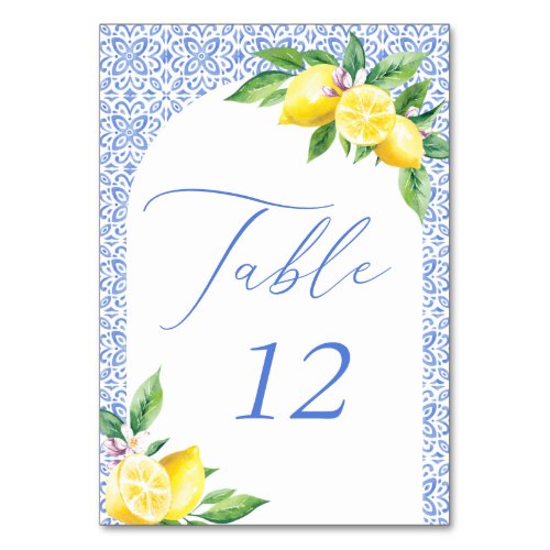 Italian Blue Tile Lemon Positano  Table Number