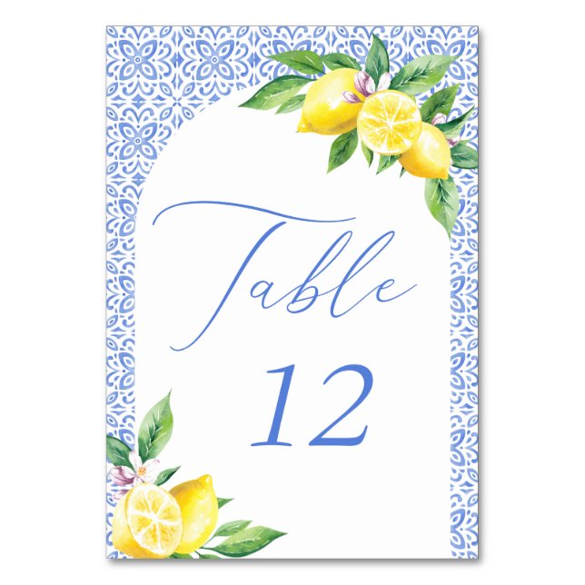 Italian Blue Tile Lemon Positano  Table Number (Front)