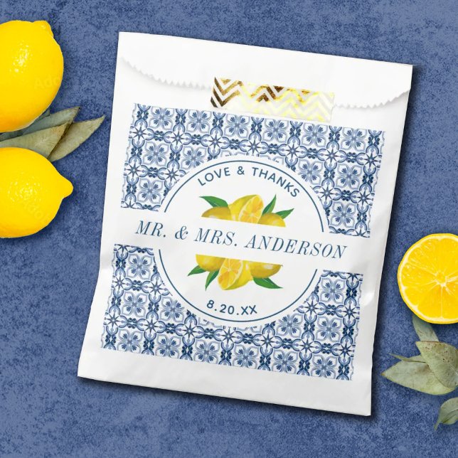 Italian Blue Tile Lemon Wedding Favor Bags (Creator Uploaded)