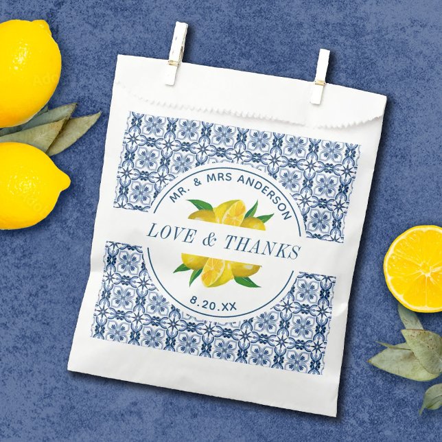 Italian Blue Tile Lemon Wedding Favor Bags (Creator Uploaded)