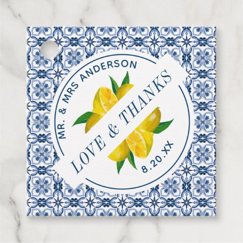 Italian Blue Tile Lemon Wedding Favor Favor Tags