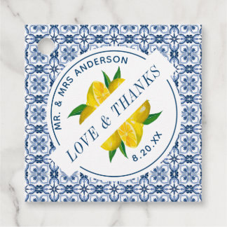 Italian Blue Tile Lemon Wedding Favor Tags