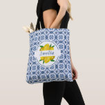 Italian Blue Tile Lemon Wedding Favor Tote Bag<br><div class="desc">A pretty Italian tile and lemons favor tote bag. An elegant bag for bridesmaids. Designed for you by Blackberry Boulevard.</div>