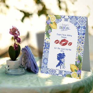 Italian Blue Tile Lemons Bridal Shower Kisses Game Table Tent