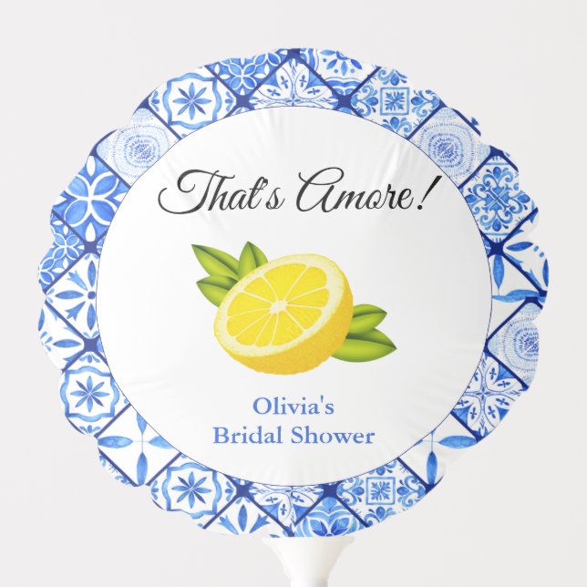 Italian Blue Tile Mediterranean Bridal Shower Balloon (Front)