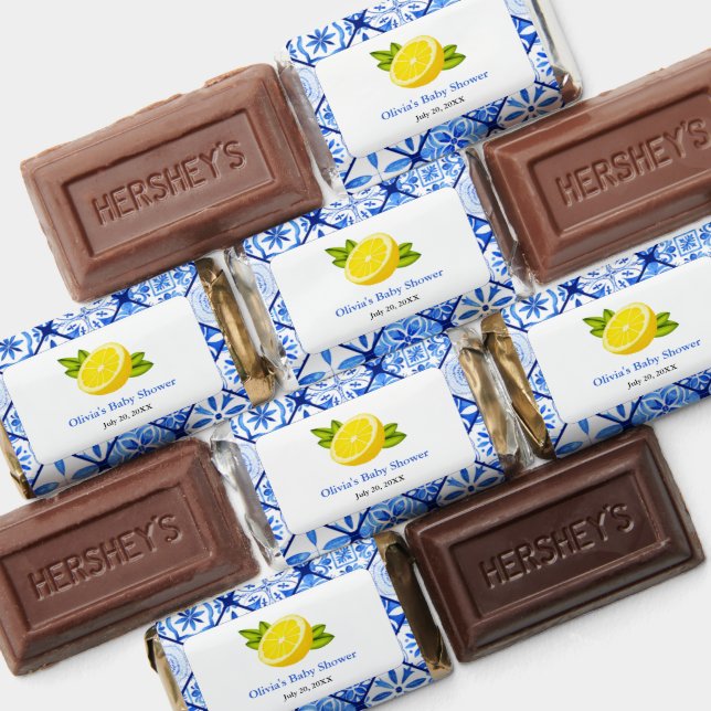 Italian Blue Tile Mediterranean Lemon Baby Shower Hershey's Miniatures (Assorted)