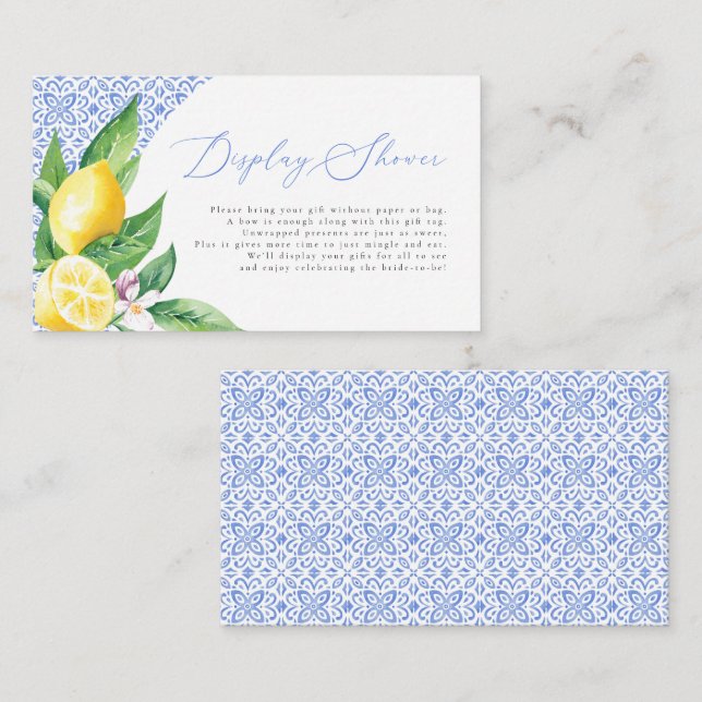 Italian Blue Tile Positano Lemon Display Shower Enclosure Card (Front/Back)