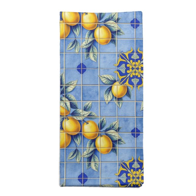 Italian Blue Tile with Lemons Cloth Napkin (Folded)