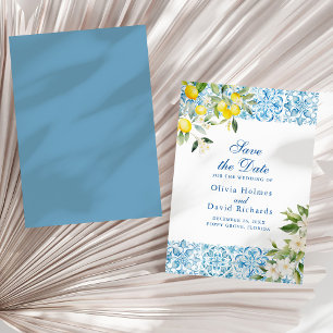 Italian Blue Tiles and Lemon Save The Date Card