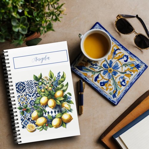 Italian blue tiles and lemons  your name notebook