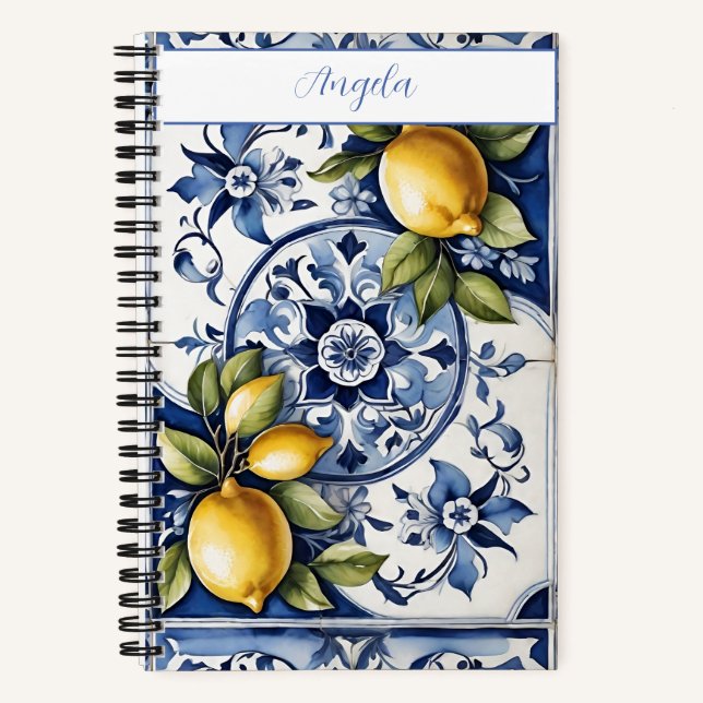 Italian blue tiles and lemons | your name notebook (Front)