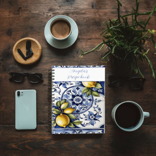 Italian blue tiles and lemons your name recipe notebook