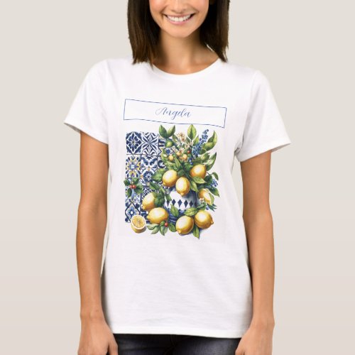 Italian blue tiles and lemons  your name T_Shirt