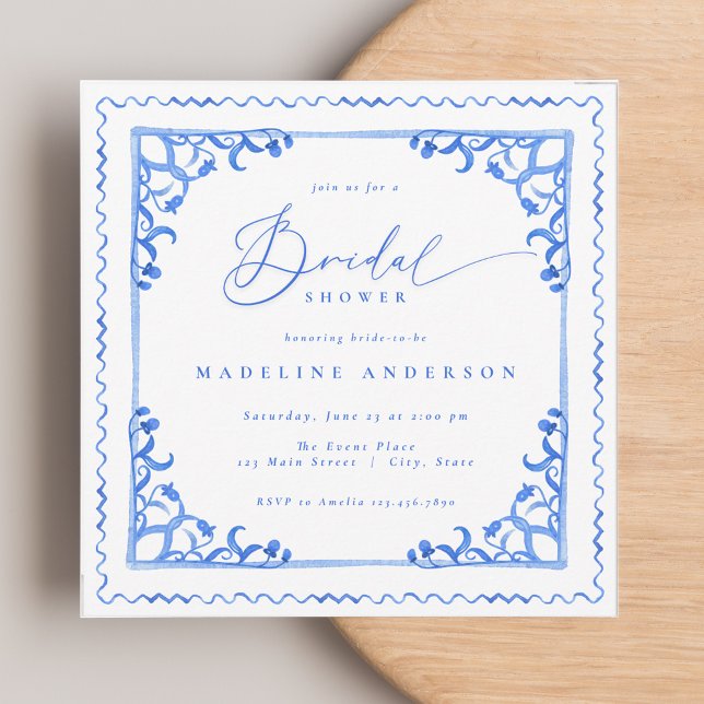 Italian Blue Tiles Bridal Shower Invitation (Creator Uploaded)