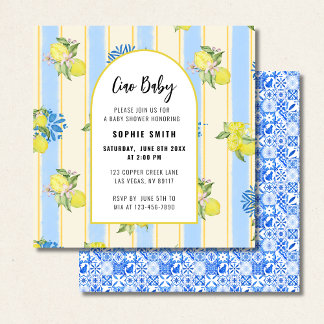 Italian Blue Tiles, Ciao Baby, Lemons square Invitation