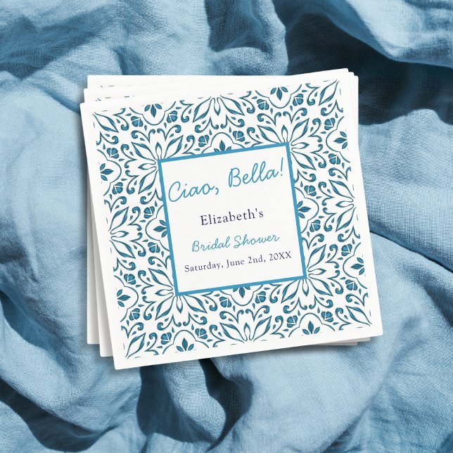 Italian Blue Tiles Ciao Bella Bridal Shower Napkins (Creator Uploaded)