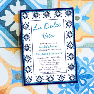 Italian Blue Tiles La Dolce Vita Bridal Shower Invitation