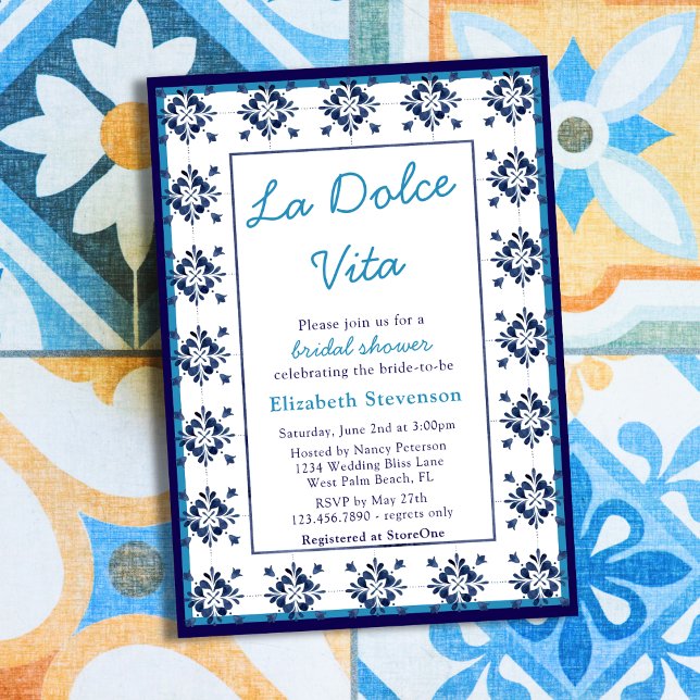 Italian Blue Tiles La Dolce Vita Bridal Shower  Invitation (Creator Uploaded)