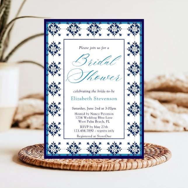 Italian Blue Tiles La Dolce Vita Bridal Shower  Invitation (Creator Uploaded)