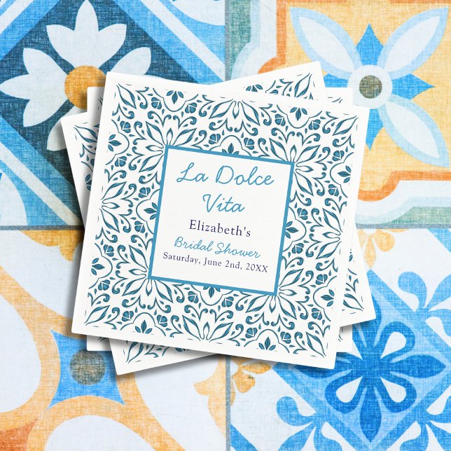 Italian Blue Tiles La Dolce Vita Bridal Shower Napkins (Creator Uploaded)