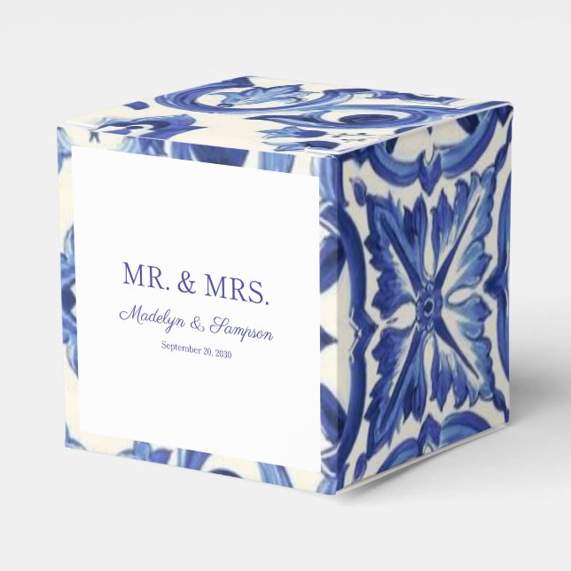  Italian Blue Tiles La Dolce Vita Favor Boxes (Front Side)