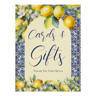 Italian blue tiles & lemon baby shower cards gifts poster
