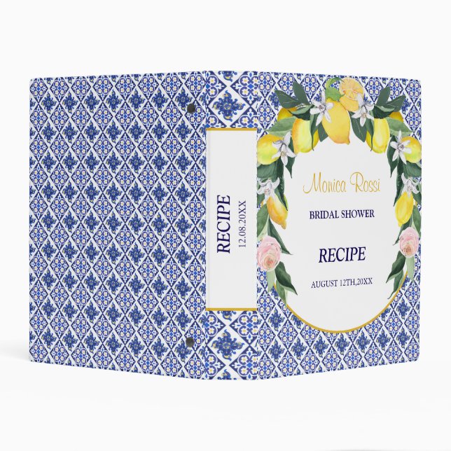 Italian Blue Tiles Lemon Rose Bridal Shower Recipe Mini Binder (Background)