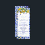 Italian Blue Tiles Lemons Amalfi Coast Wedding Menu<br><div class="desc">Mediterranean-inspired design with bright blue and yellow Italian Amalfi coast-style tiles with watercolor-painted lemons and faux gold glitter arched frame.</div>
