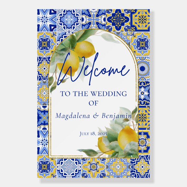 Italian Blue Tiles Lemons Amalfi Coast Welcome  Foam Board (Front)