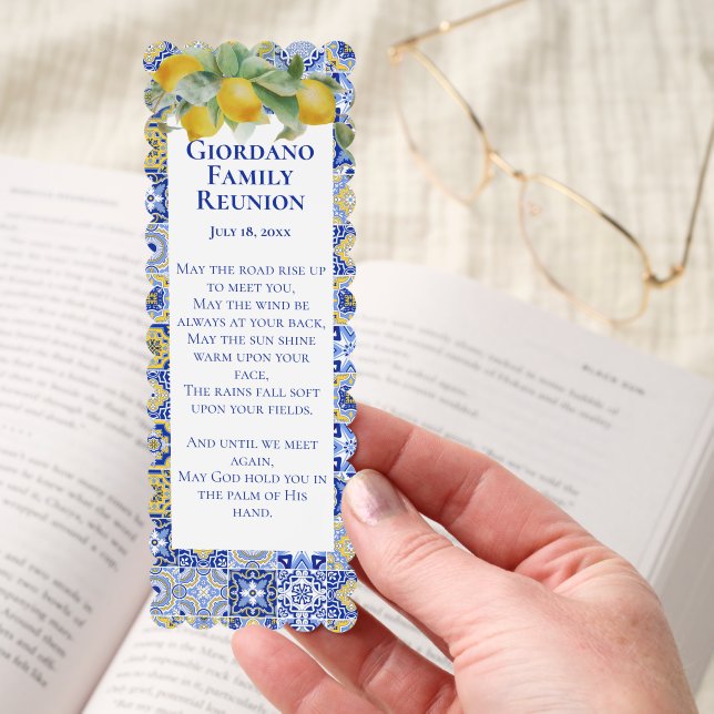 Italian Blue Tiles Lemons Amalfi Family Reunion Bookmarks (Hand)