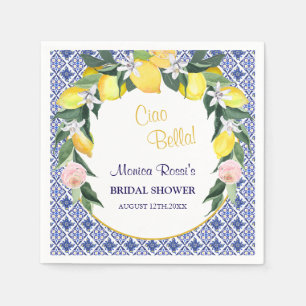 Italian Blue Tiles Lemons Ciao Bella Bridal Shower Napkins