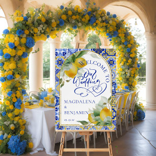 Italian Blue Tiles Lemons Wedding Welcome Sign