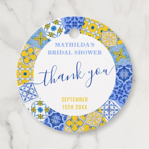 Italian Blue Tiles Summer Bridal Shower Thank You  Favor Tags