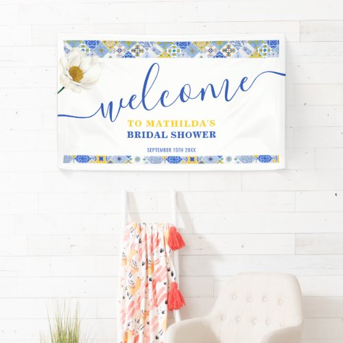 Italian Blue Tiles Summer Bridal Shower Welcome Banner