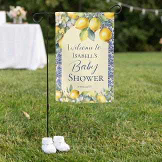 Italian blue tiles watercolor lemon baby welcome garden flag