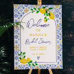 Italian blue tiles watercolor lemon bridal welcome foam board<br><div class="desc">Our Italian-Mediterranean inspired blue ceramic tile pattern paired with cheerful hand painted yellow green watercolor lemons creates a fresh and modern bridal shower welcome sign that's sure to impress! Featuring a modern arch shape and elegant brush script. Impress your guests with this trendy and unique design that will have everyone...</div>