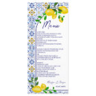 Italian blue tiles watercolor lemon wedding menu