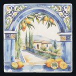 Italian blue tiles with lemons rural scenery stone coaster<br><div class="desc">Italian blue tiles with lemons rural scenery stone coasters gifts for her,  Christmas gifts for mom,  home decor gifts</div>