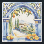 Italian blue tiles with lemons rural scenery stone coaster<br><div class="desc">Italian blue tiles with lemons rural scenery stone coasters gifts for her,  Christmas gifts for mom,  home decor gifts</div>