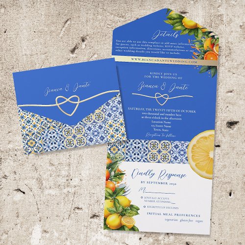 Italian Blue Wedding All In One Invitation