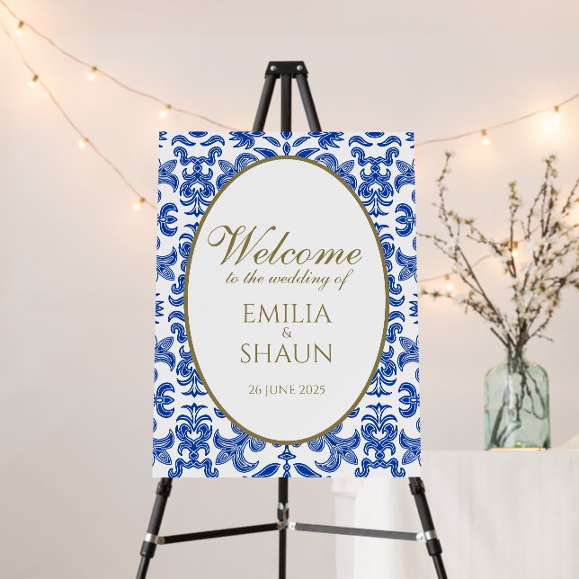 Italian Blue Wedding Welcome Sign (In Situ (Stand))