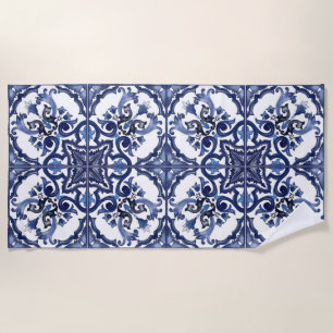 Italian Blue & White Sicilian Majolica Mosaic Beach Towel