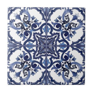Italian Blue & White Sicilian Majolica Mosaic